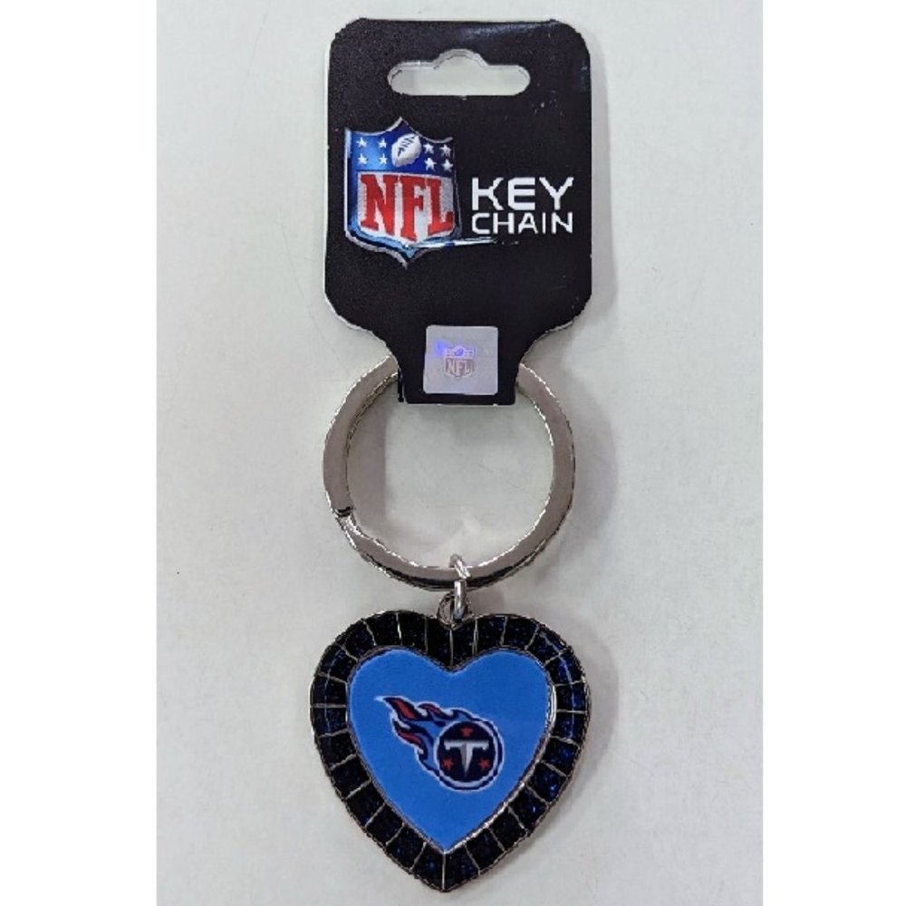 🏈🆕  TENNESSEE TITANS BLUE RHINESTONE HEART KEY CHAIN - NFL - WOMEN